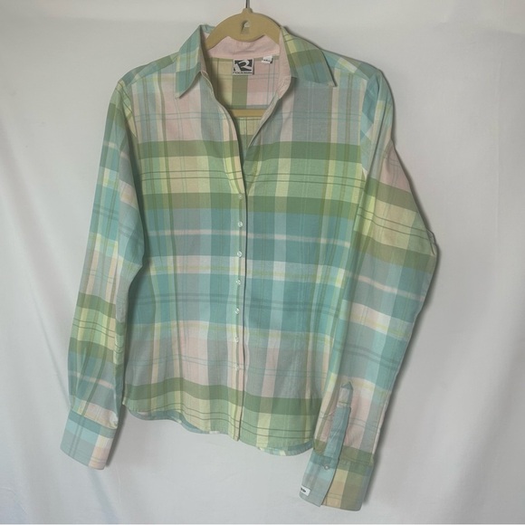 SOLD~Rockies Plaid Pastel Rodeo Cowgirl Button Shirt L - Picture 3 of 7